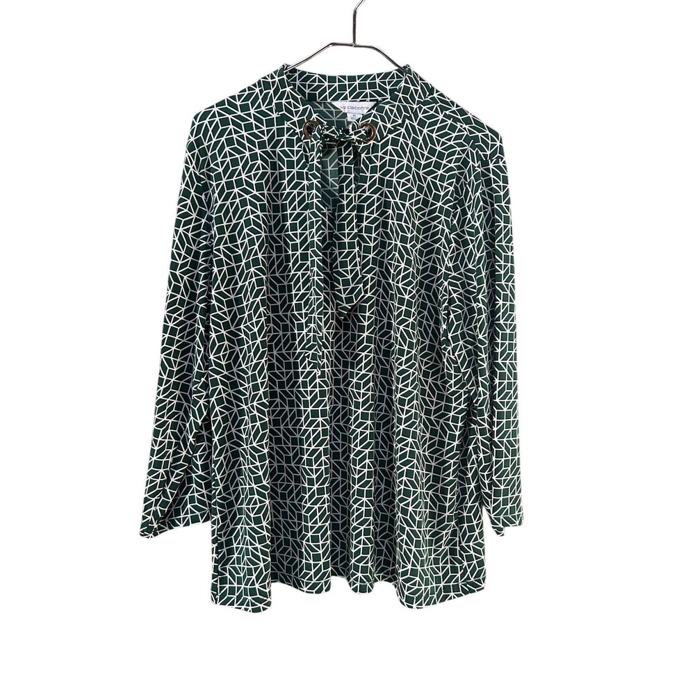 Liz Claiborne Womens Geometric Print Mock Neck Tie Neck Blouse Top XL - Picture 2 of 6